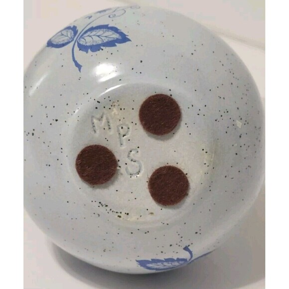 Unusual Pitcher Creamer Honey Pot Blue Speckled W Pumpkins Flowers Marked MPS 6" - Picture 7 of 7